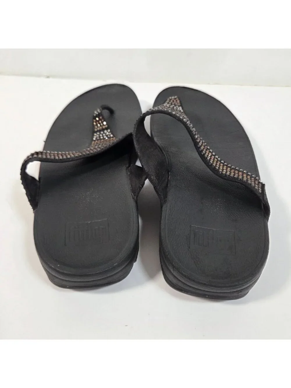 FitFlop Strobe Luxe Black Rhinestone Sandals Minimalist Glam Resort Size 11